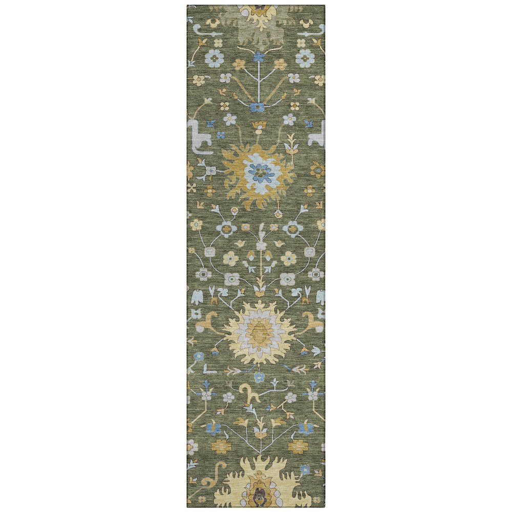 Machine Washable Indoor/Outdoor Chantille ACN2609 Green 2'3" x 7'6" Runner Rug. Picture 1