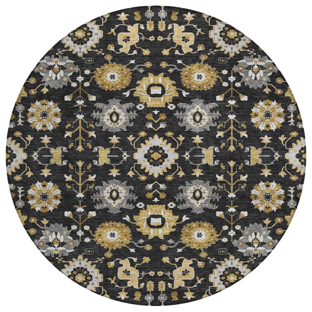 Machine Washable Indoor/Outdoor Chantille ACN2610 Black 8' x 8' Round Rug. Picture 1