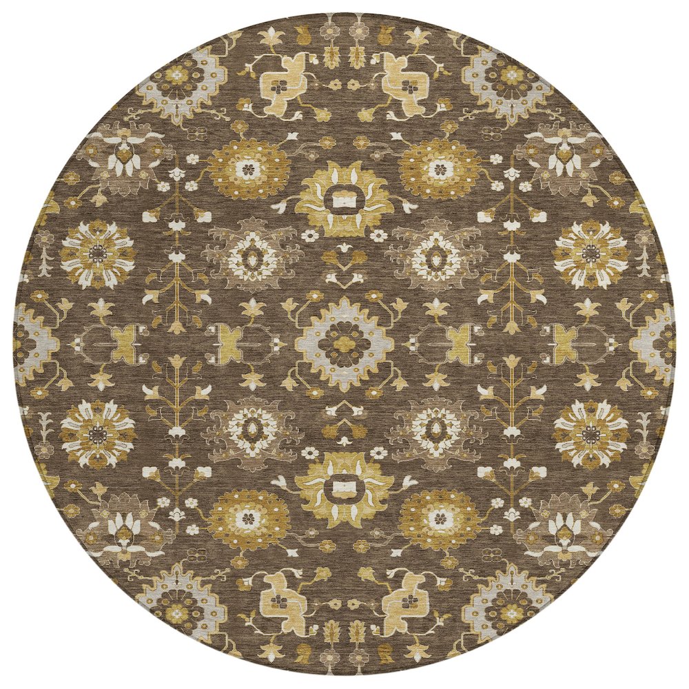 Machine Washable Indoor/Outdoor Chantille ACN2610 Brown 8' x 8' Round Rug. Picture 1