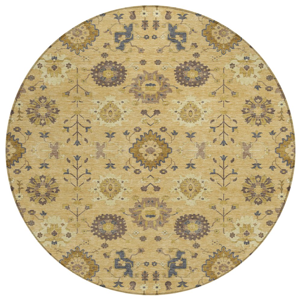 Machine Washable Indoor/Outdoor Chantille ACN2610 Gold 8' x 8' Round Rug. Picture 1
