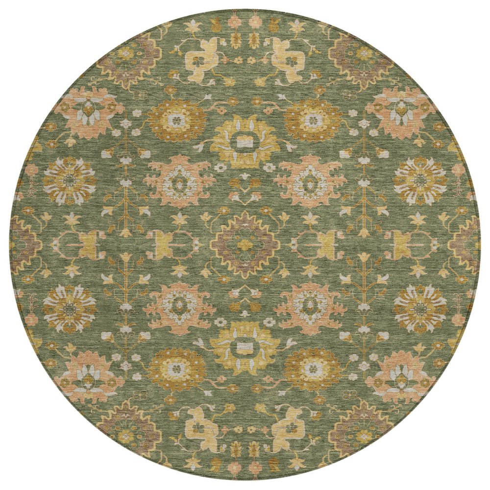 Machine Washable Indoor/Outdoor Chantille ACN2610 Green 8' x 8' Round Rug. Picture 1