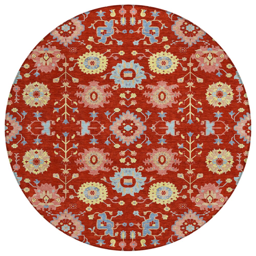 Machine Washable Indoor/Outdoor Chantille ACN2610 Red 8' x 8' Round Rug. Picture 1