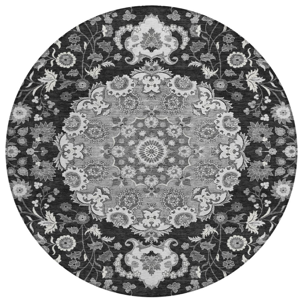 Machine Washable Indoor/Outdoor Chantille ACN2611 Black 8' x 8' Round Rug. Picture 1
