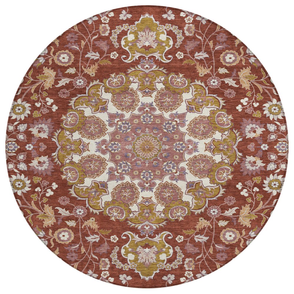 Machine Washable Indoor/Outdoor Chantille ACN2611 Red 8' x 8' Round Rug. Picture 1