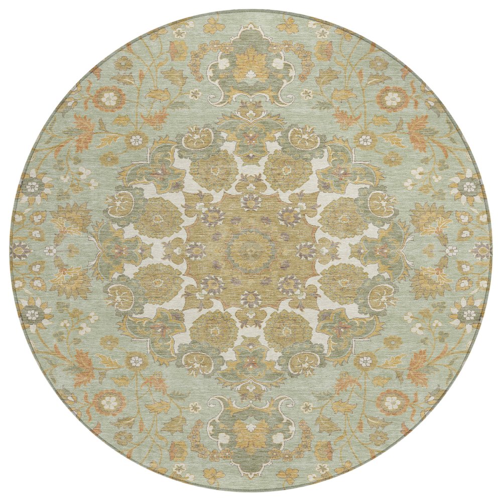 Machine Washable Indoor/Outdoor Chantille ACN2611 Green 8' x 8' Round Rug. Picture 1