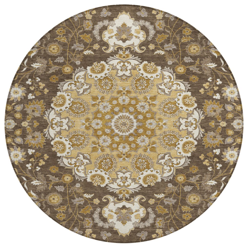 Machine Washable Indoor/Outdoor Chantille ACN2611 Brown 8' x 8' Round Rug. Picture 1