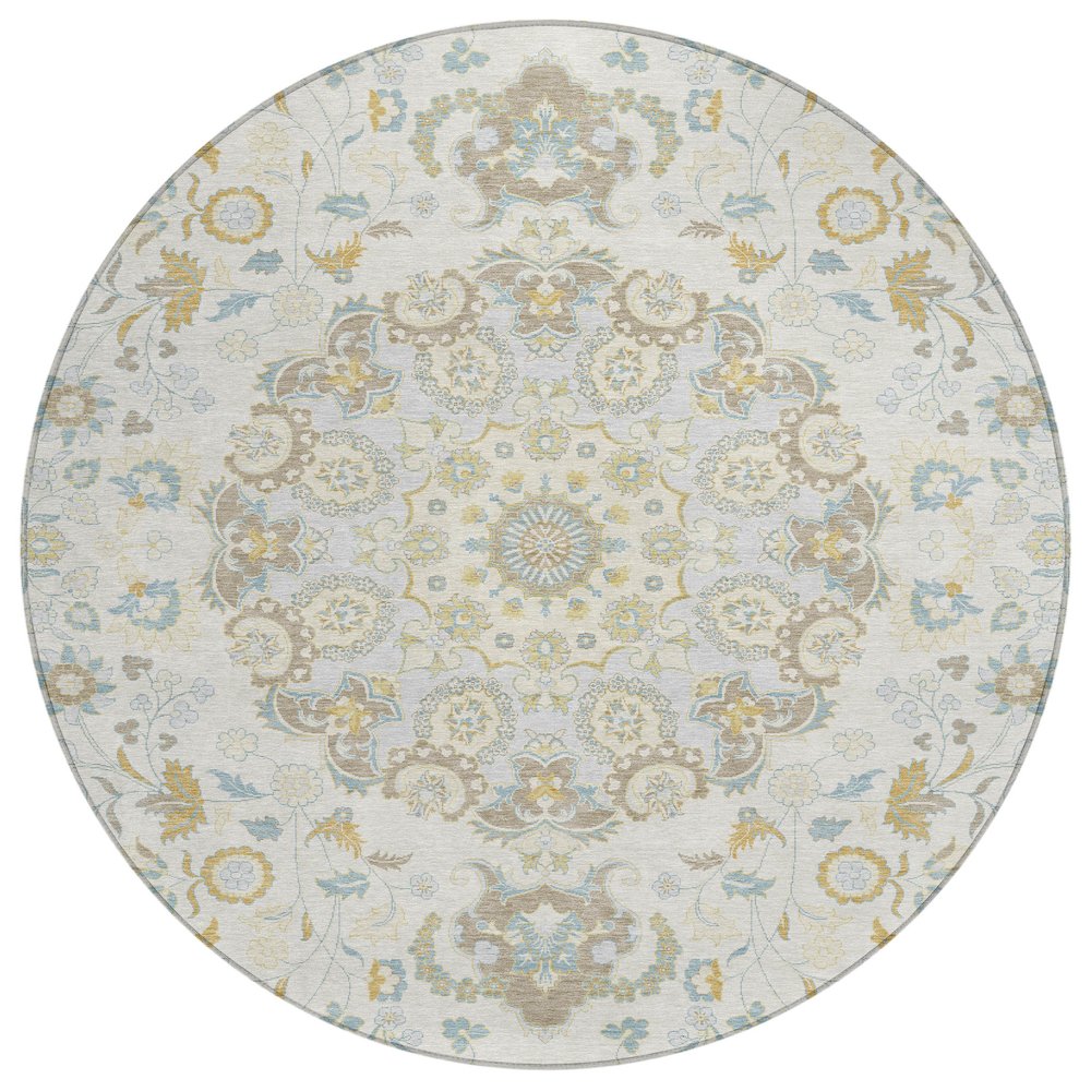 Machine Washable Indoor/Outdoor Chantille ACN2611 Ivory 8' x 8' Round Rug. Picture 1