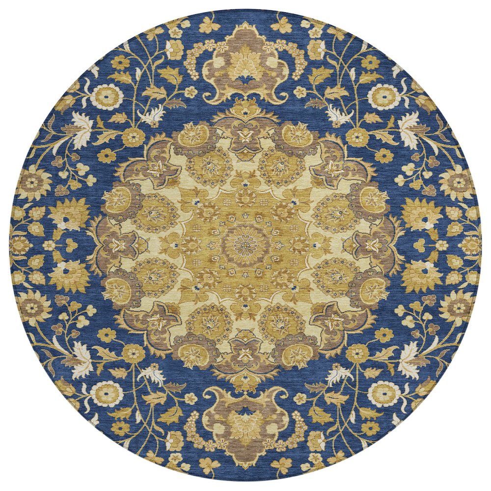 Machine Washable Indoor/Outdoor Chantille ACN2611 Blue 8' x 8' Round Rug. Picture 1