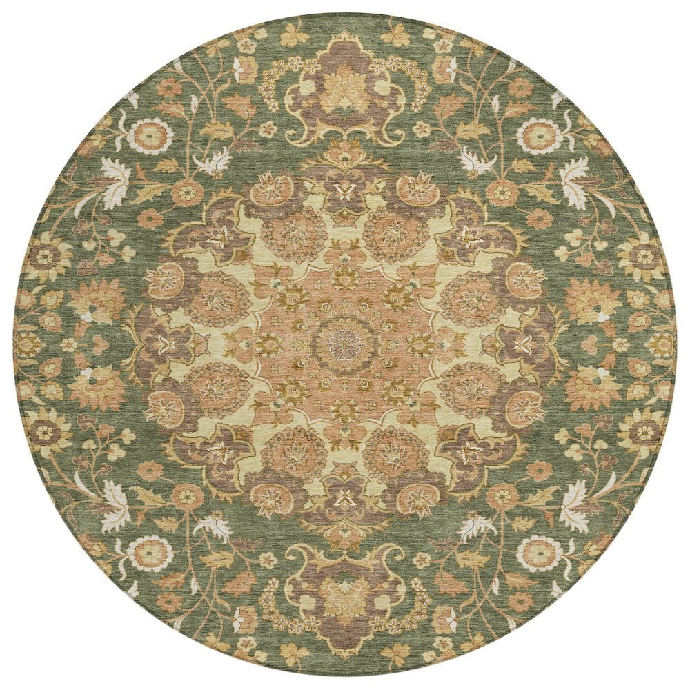 Machine Washable Indoor/Outdoor Chantille ACN2611 Green 8' x 8' Round Rug. Picture 1