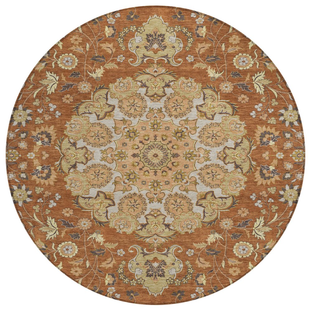 Machine Washable Indoor/Outdoor Chantille ACN2611 Orange 8' x 8' Round Rug. Picture 1