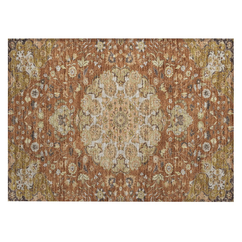 Machine Washable Indoor/Outdoor Chantille ACN2611 Orange 1'8" x 2'6" Rug. Picture 1