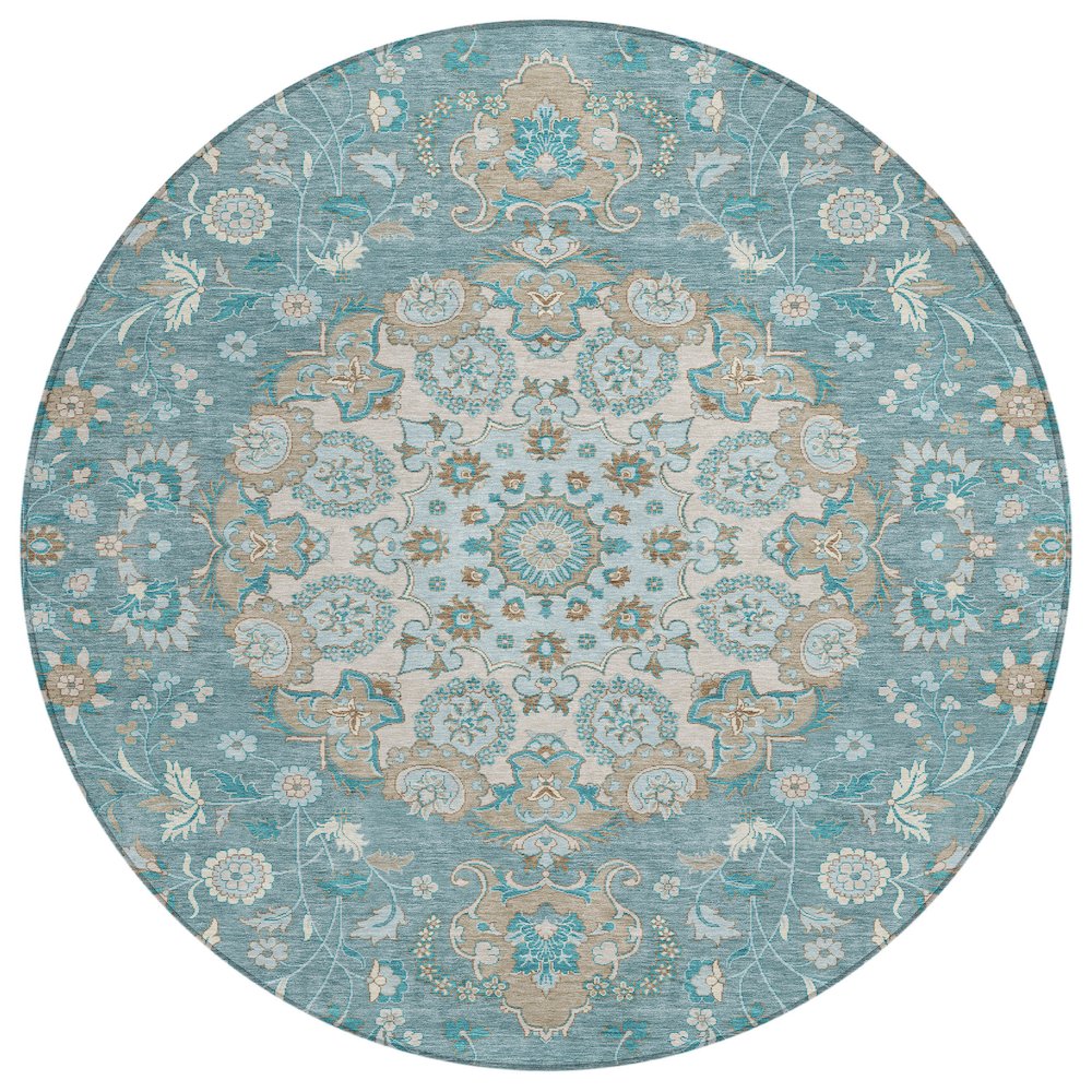 Machine Washable Indoor/Outdoor Chantille ACN2611 Teal 8' x 8' Round Rug. Picture 1
