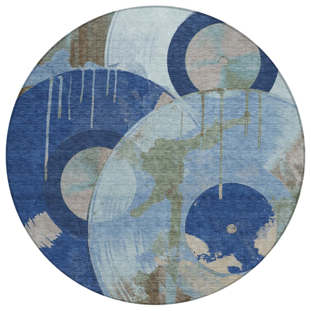 Machine Washable Indoor/Outdoor Chantille ACN2612 Blue 8' x 8' Round Rug. Picture 1