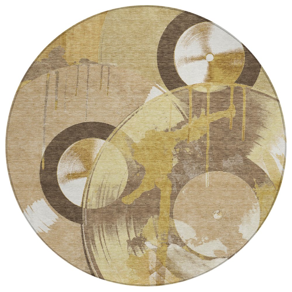 Machine Washable Indoor/Outdoor Chantille ACN2612 Gold 8' x 8' Round Rug. Picture 1