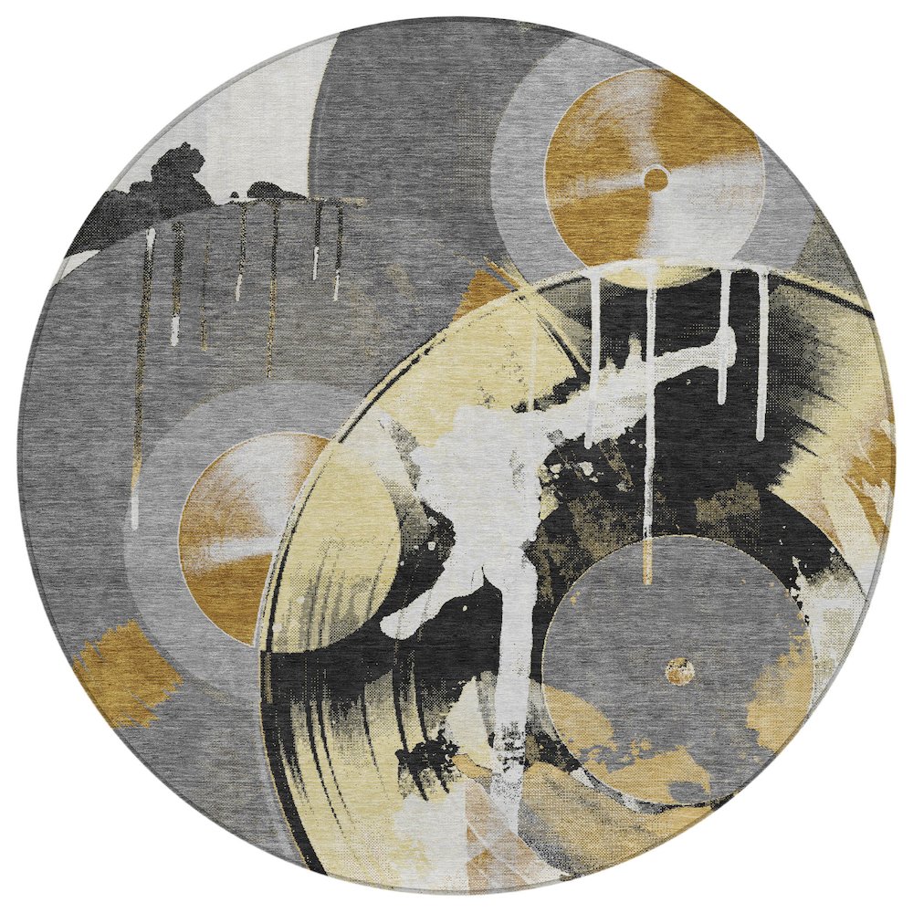 Machine Washable Indoor/Outdoor Chantille ACN2612 Gray 8' x 8' Round Rug. Picture 1