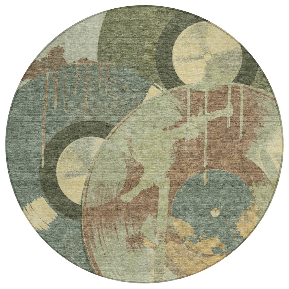 Machine Washable Indoor/Outdoor Chantille ACN2612 Green 8' x 8' Round Rug. Picture 1