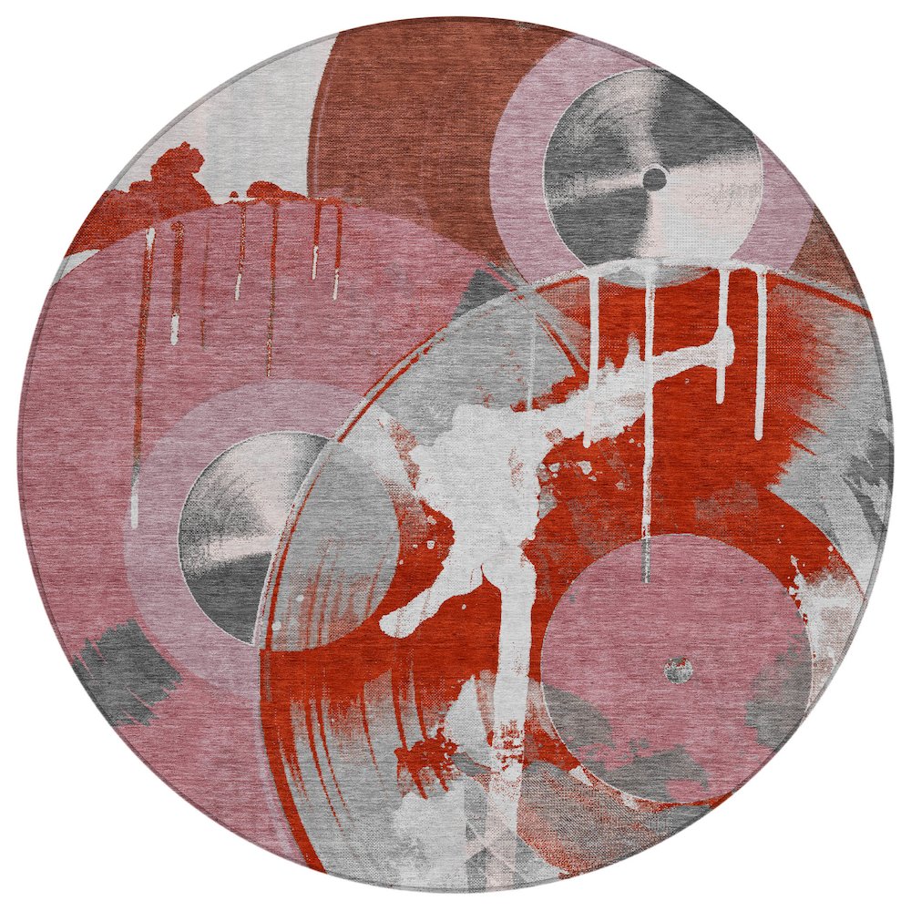 Machine Washable Indoor/Outdoor Chantille ACN2612 Red 8' x 8' Round Rug. Picture 1