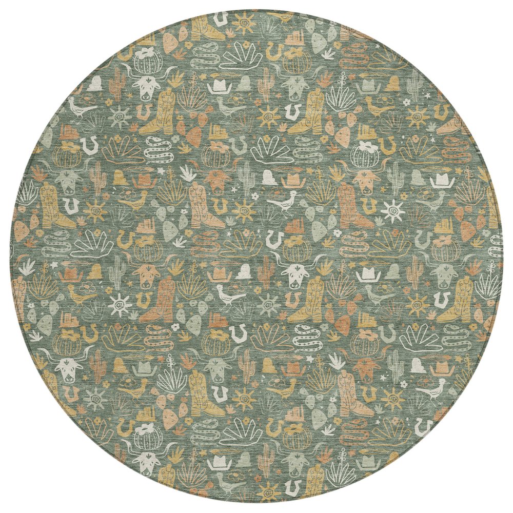 Machine Washable Indoor/Outdoor Chantille ACN2613 Green 8' x 8' Round Rug. Picture 1