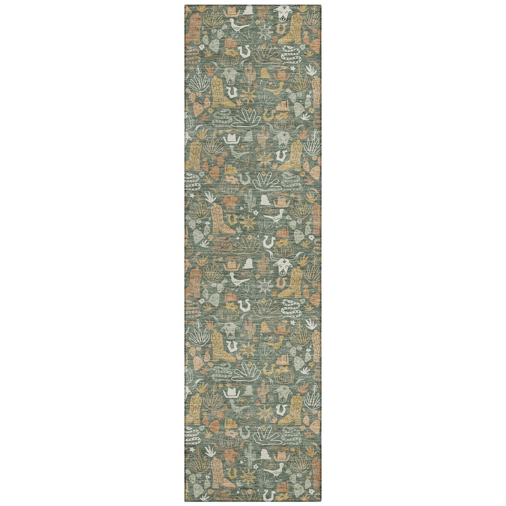 Machine Washable Indoor/Outdoor Chantille ACN2613 Green 2'3" x 7'6" Runner Rug. Picture 1