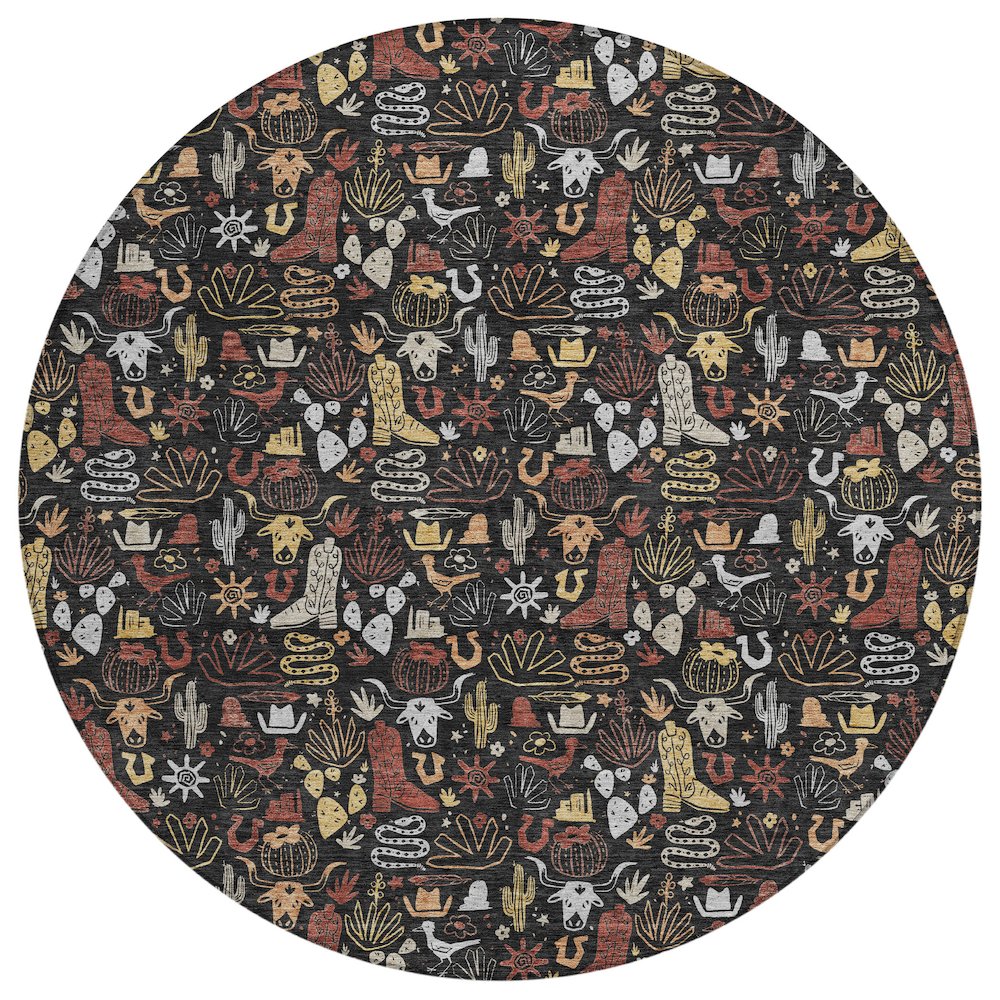Machine Washable Indoor/Outdoor Chantille ACN2613 Black 8' x 8' Round Rug. Picture 1