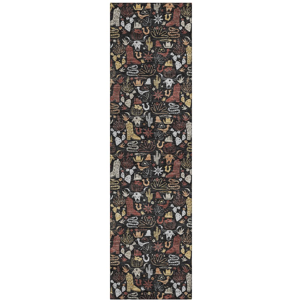 Machine Washable Indoor/Outdoor Chantille ACN2613 Black 2'3" x 7'6" Runner Rug. Picture 1