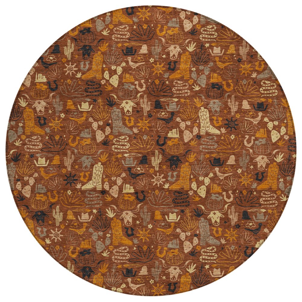Machine Washable Indoor/Outdoor Chantille ACN2613 Red 8' x 8' Round Rug. Picture 1