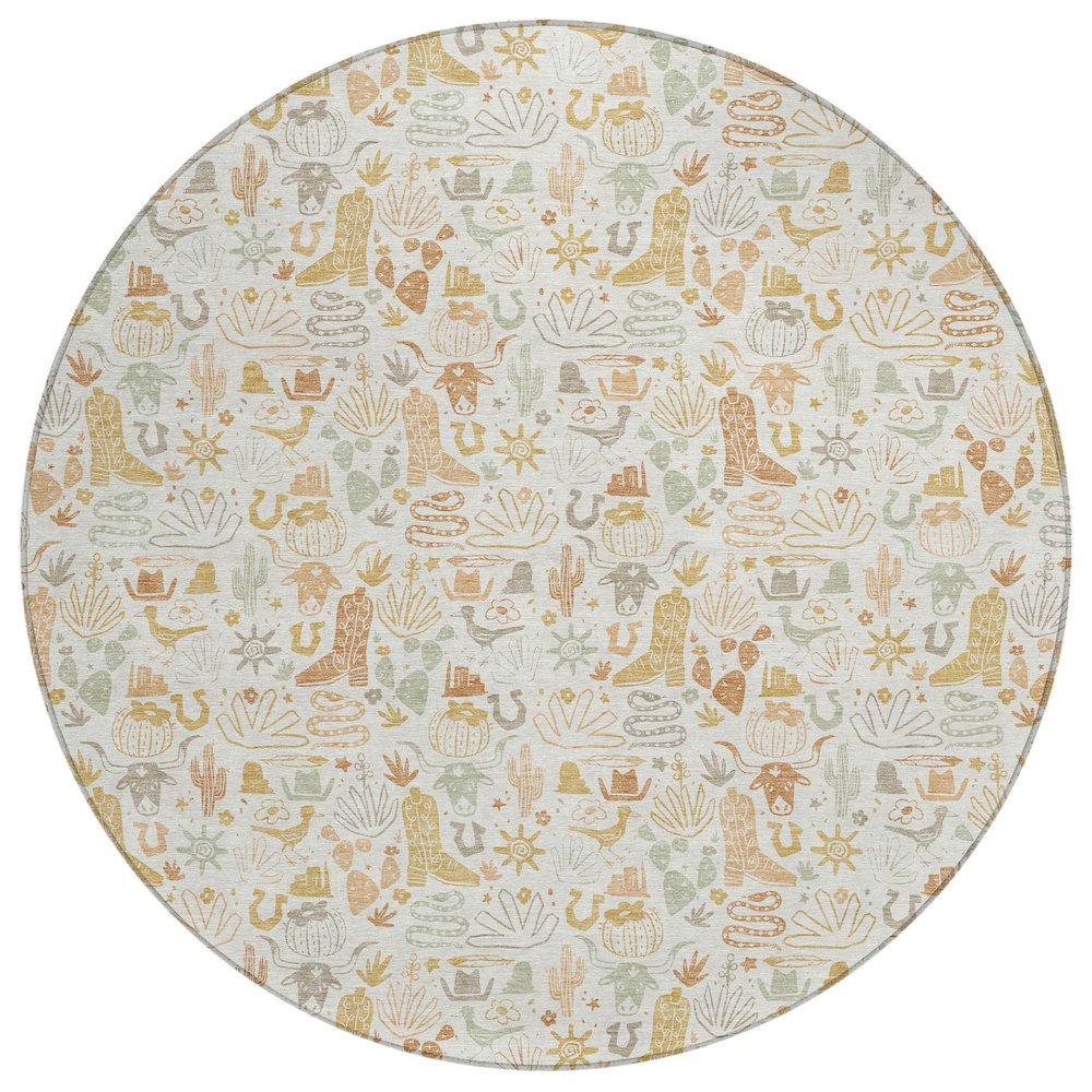 Machine Washable Indoor/Outdoor Chantille ACN2613 Ivory 8' x 8' Round Rug. Picture 1