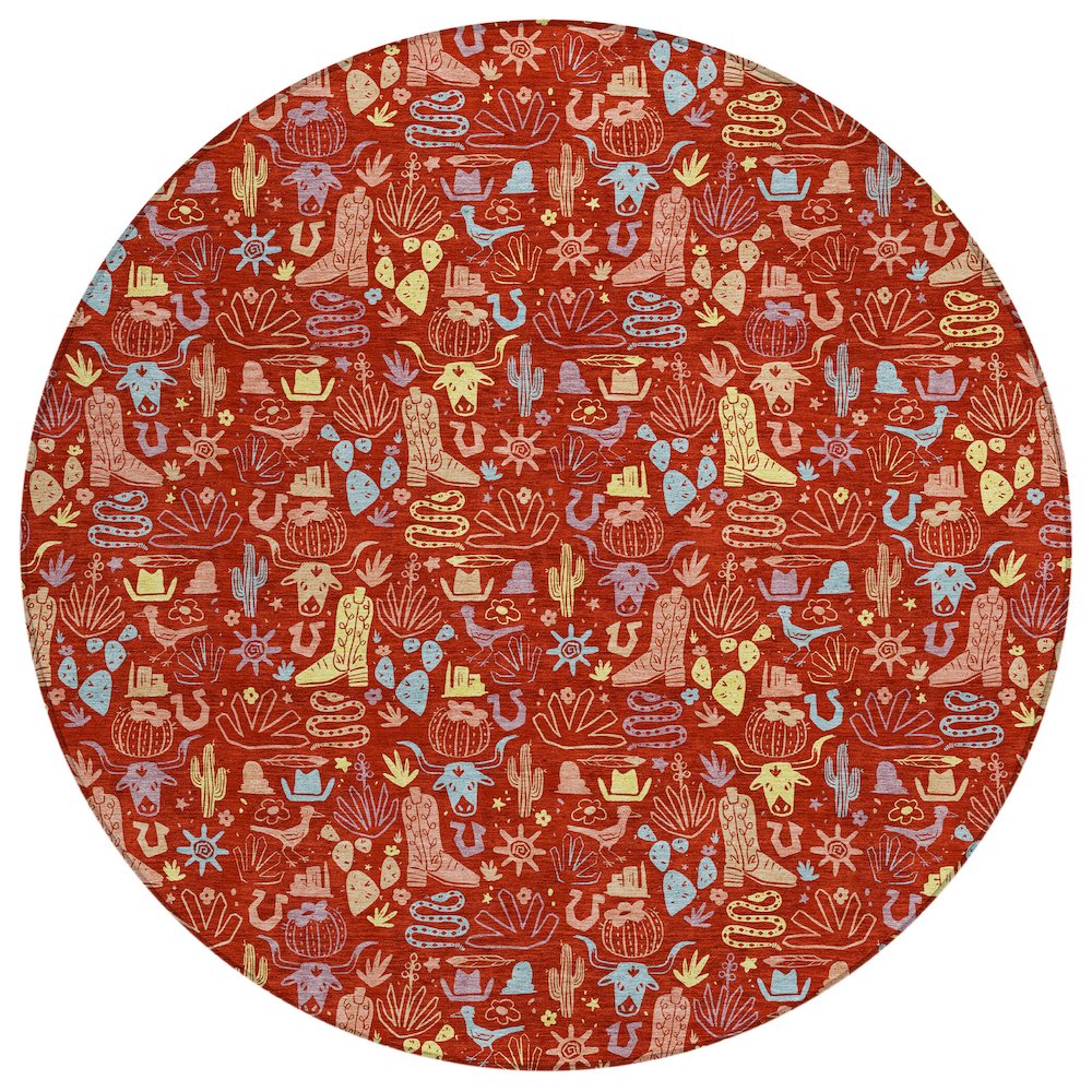 Machine Washable Indoor/Outdoor Chantille ACN2613 Red 8' x 8' Round Rug. Picture 1