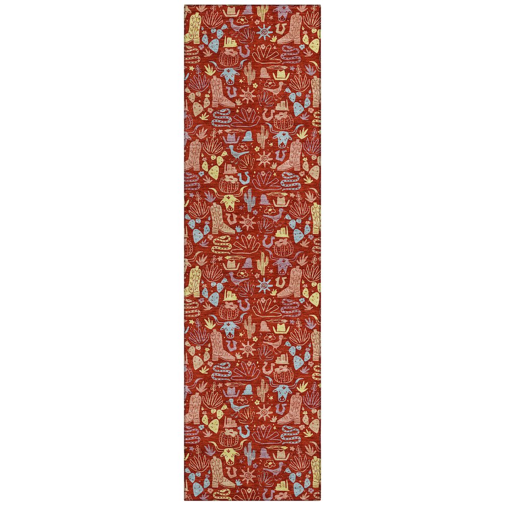 Machine Washable Indoor/Outdoor Chantille ACN2613 Red 2'3" x 7'6" Runner Rug. Picture 1