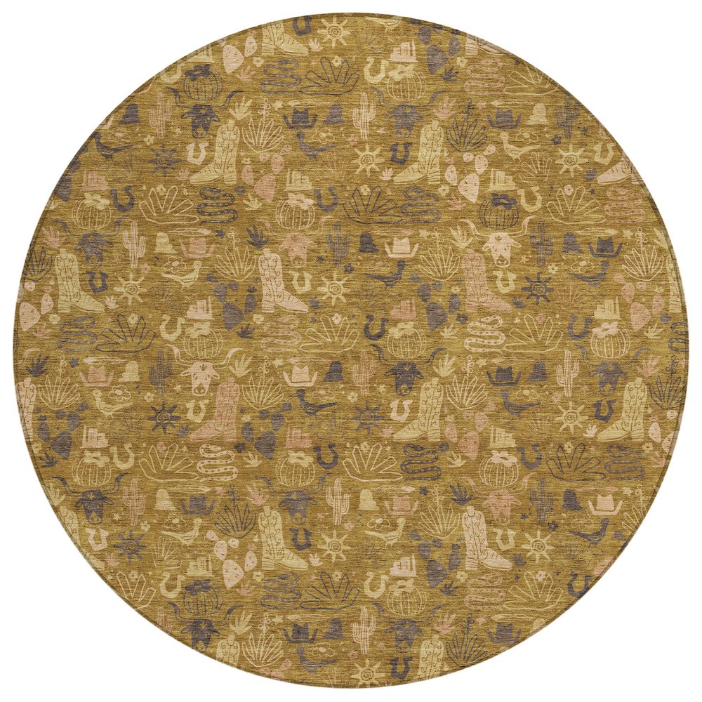Machine Washable Indoor/Outdoor Chantille ACN2613 Gold 8' x 8' Round Rug. Picture 1