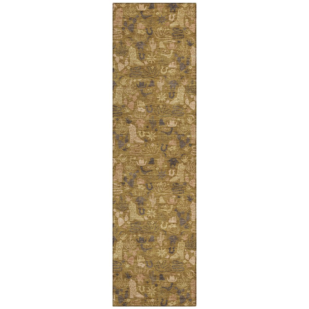 Machine Washable Indoor/Outdoor Chantille ACN2613 Gold 2'3" x 7'6" Runner Rug. Picture 1
