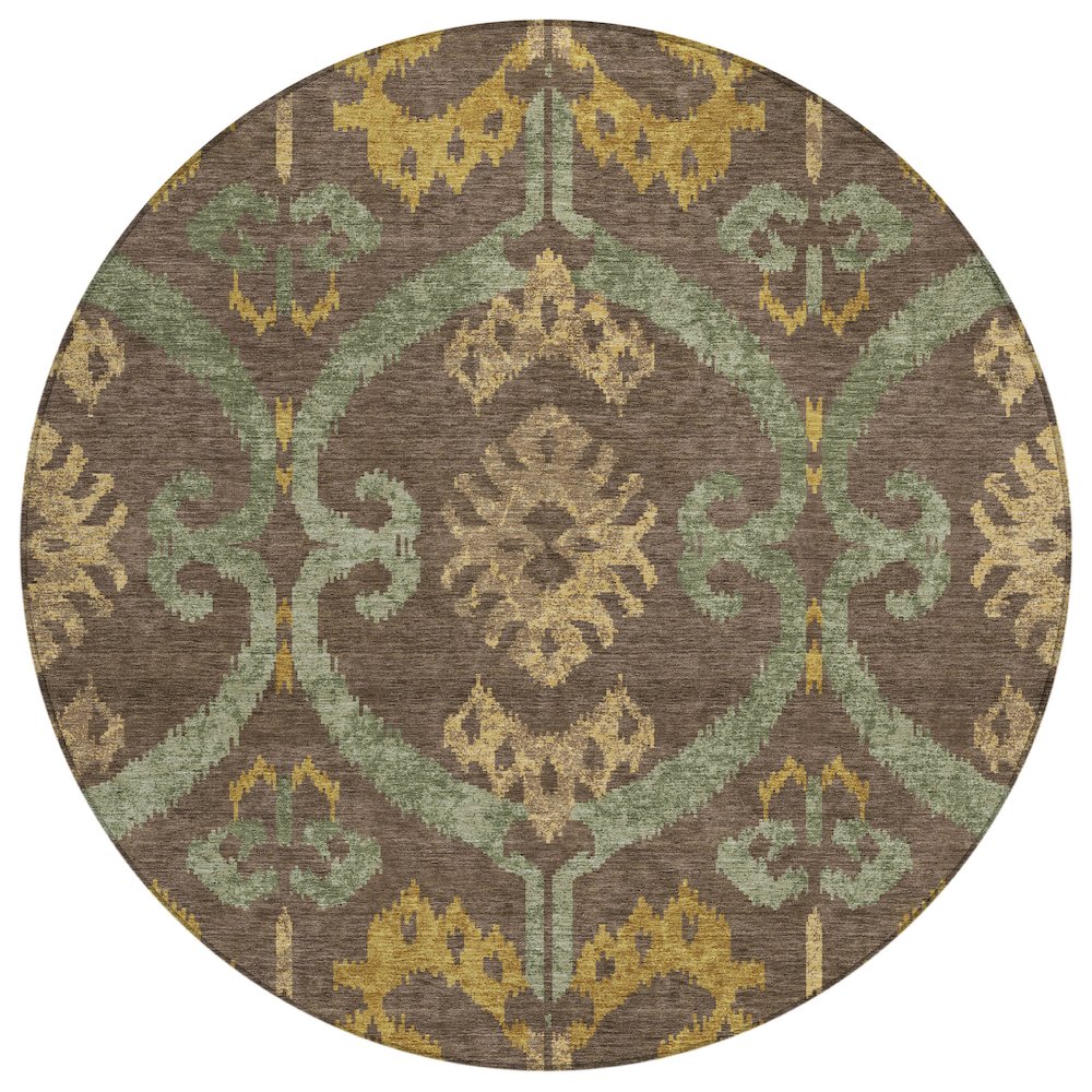 Machine Washable Indoor/Outdoor Chantille ACN2614 Brown 8' x 8' Round Rug. Picture 1
