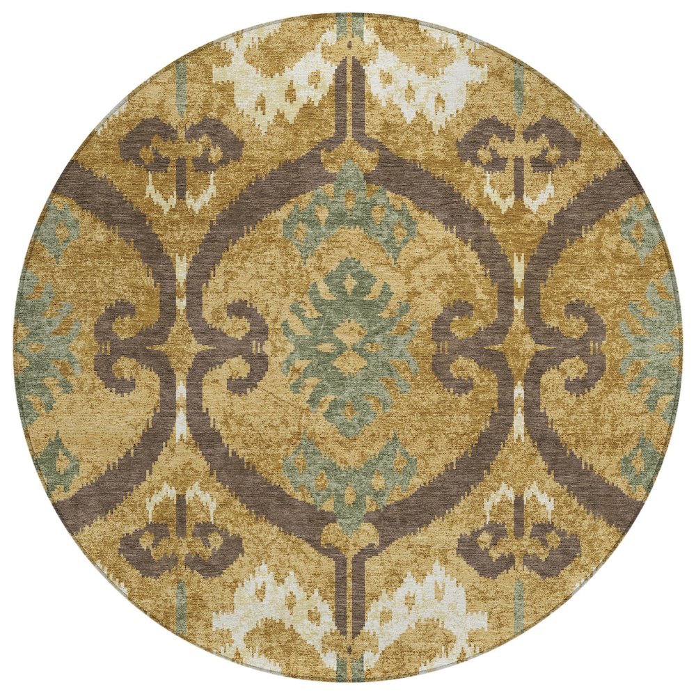 Machine Washable Indoor/Outdoor Chantille ACN2614 Gold 8' x 8' Round Rug. Picture 1