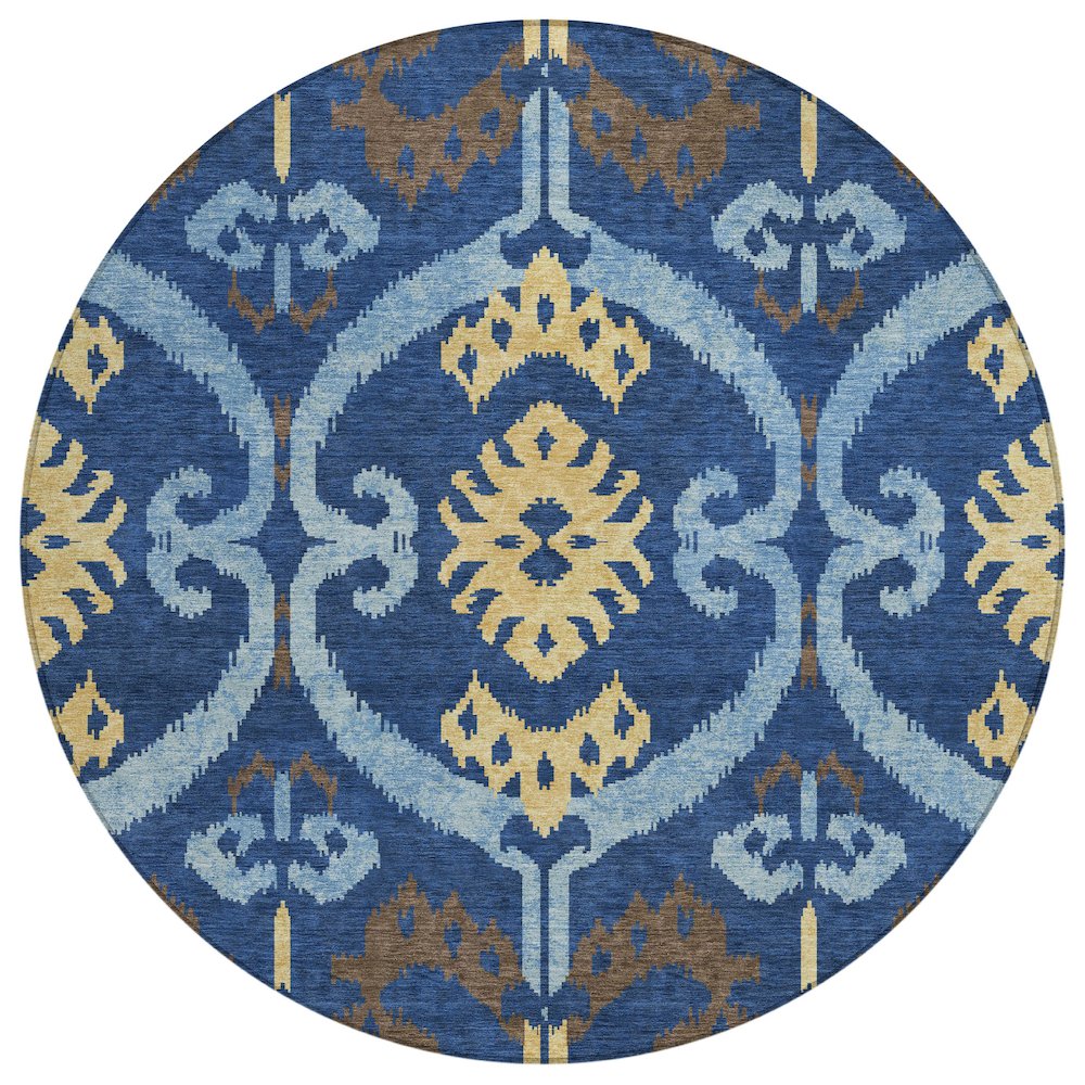 Machine Washable Indoor/Outdoor Chantille ACN2614 Blue 8' x 8' Round Rug. Picture 1