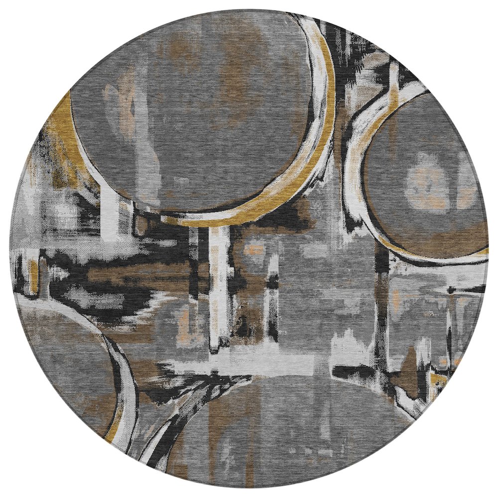 Machine Washable Indoor/Outdoor Chantille ACN2615 Gray 8' x 8' Round Rug. Picture 1