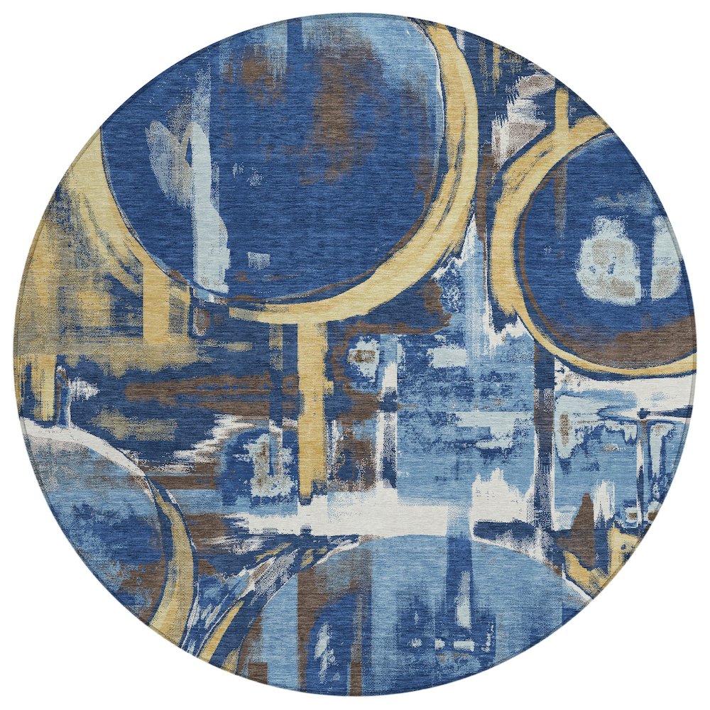 Machine Washable Indoor/Outdoor Chantille ACN2615 Blue 8' x 8' Round Rug. Picture 1