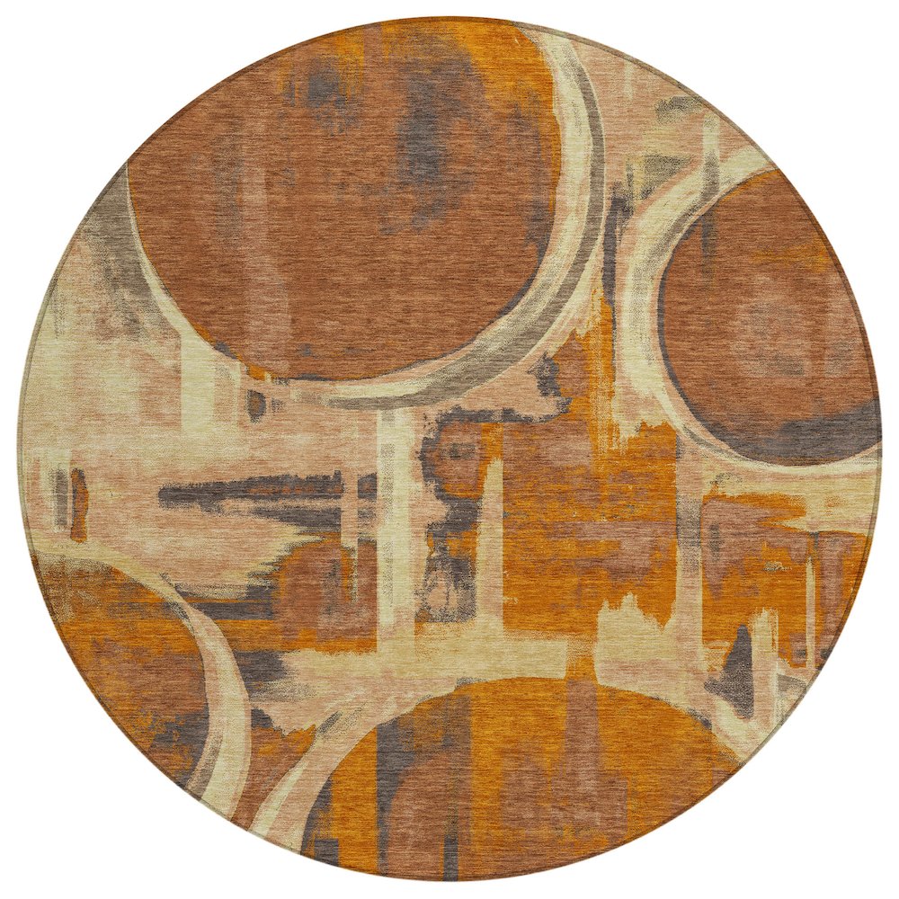 Machine Washable Indoor/Outdoor Chantille ACN2615 Orange 8' x 8' Round Rug. Picture 1