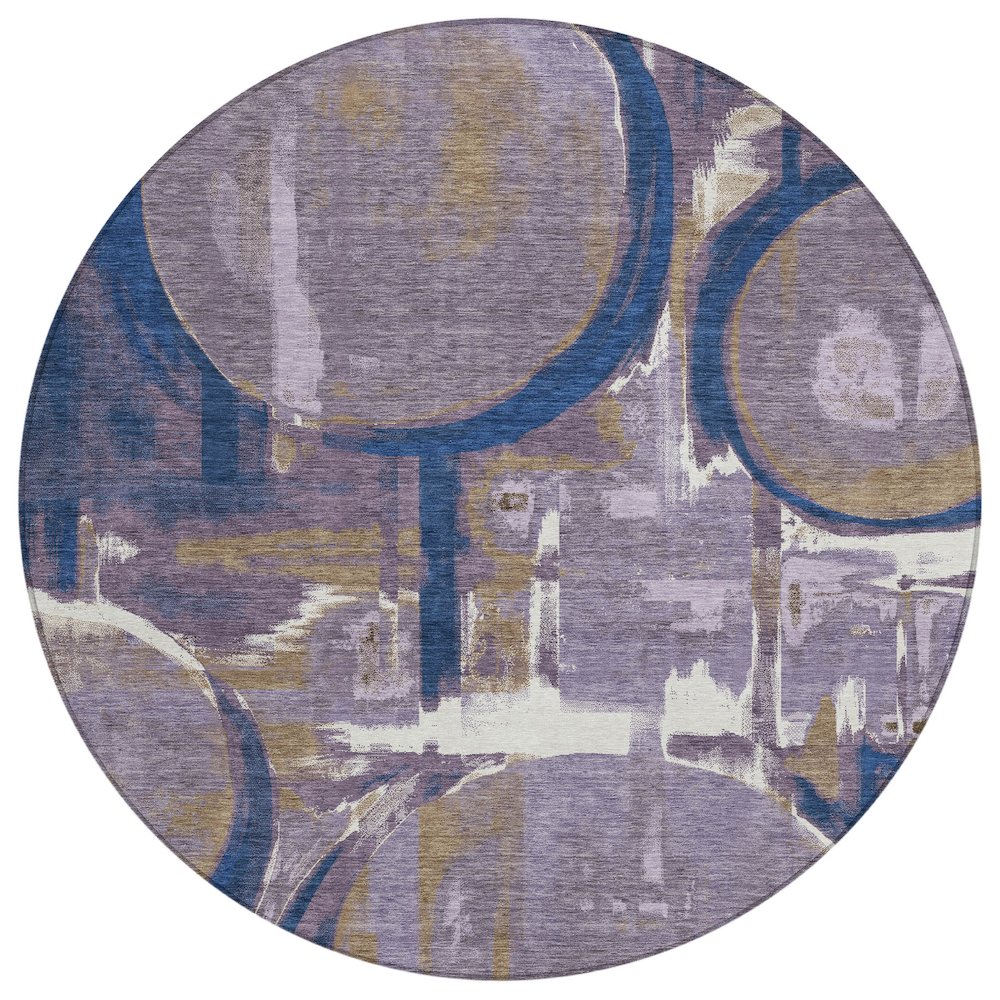 Machine Washable Indoor/Outdoor Chantille ACN2615 Purple 8' x 8' Round Rug. Picture 1