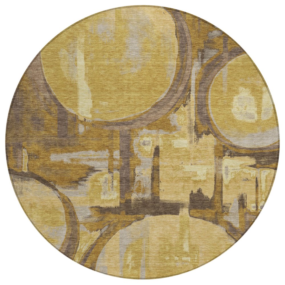 Machine Washable Indoor/Outdoor Chantille ACN2615 Gold 8' x 8' Round Rug. Picture 1