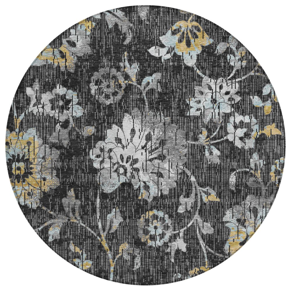 Machine Washable Indoor/Outdoor Chantille ACN2616 Black 8' x 8' Round Rug. Picture 1