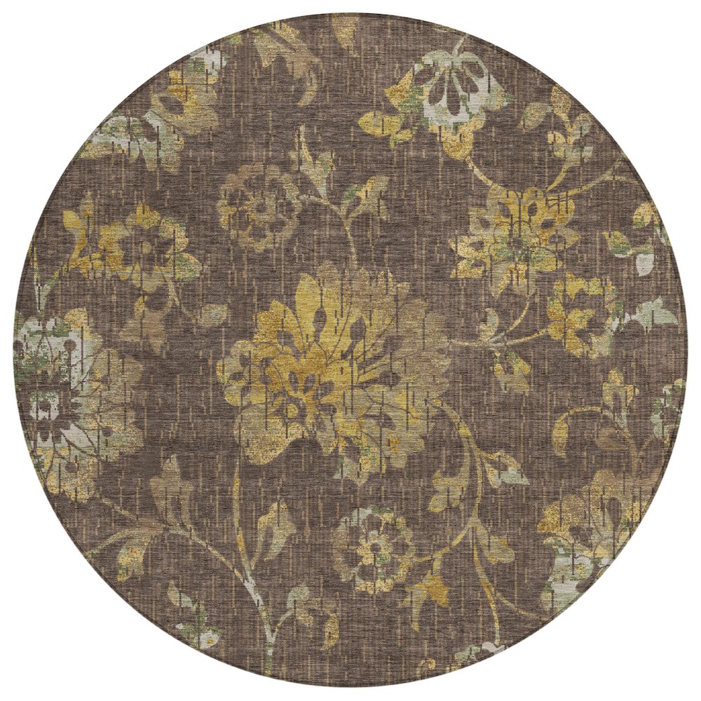 Machine Washable Indoor/Outdoor Chantille ACN2616 Brown 8' x 8' Round Rug. Picture 1