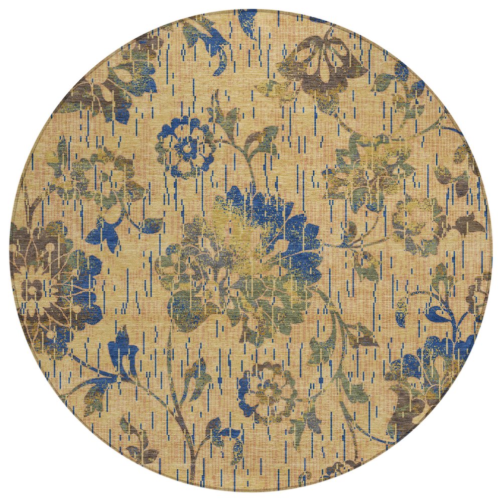 Machine Washable Indoor/Outdoor Chantille ACN2616 Gold 8' x 8' Round Rug. Picture 1