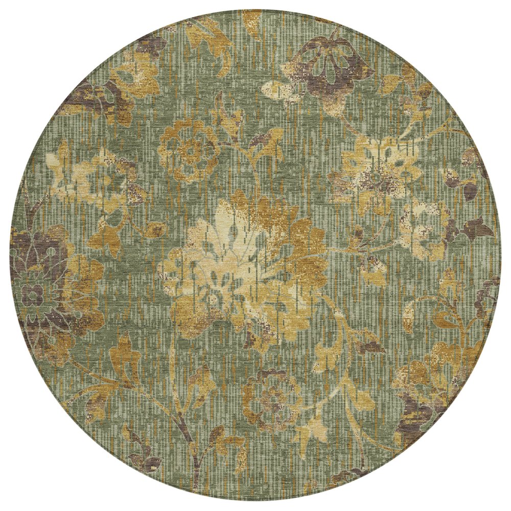 Machine Washable Indoor/Outdoor Chantille ACN2616 Green 8' x 8' Round Rug. Picture 1