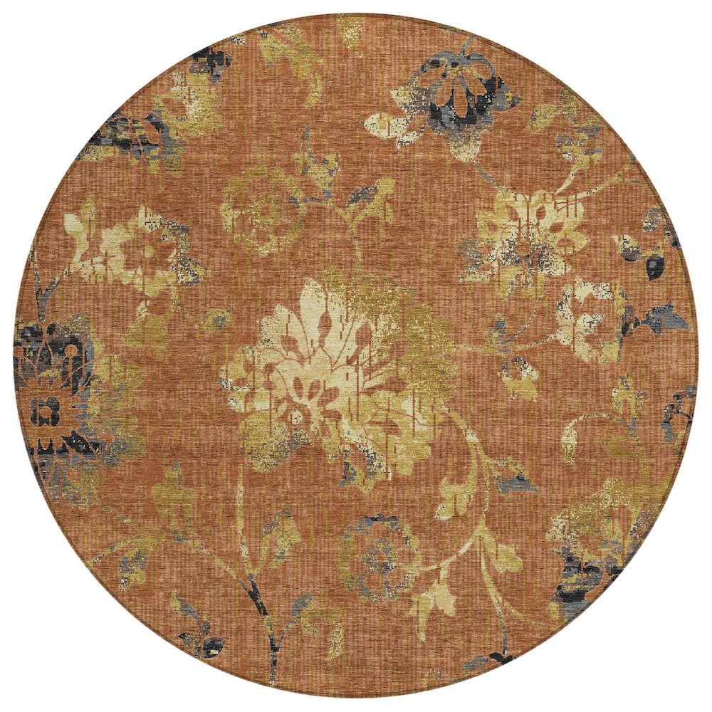 Machine Washable Indoor/Outdoor Chantille ACN2616 Orange 8' x 8' Round Rug. Picture 1
