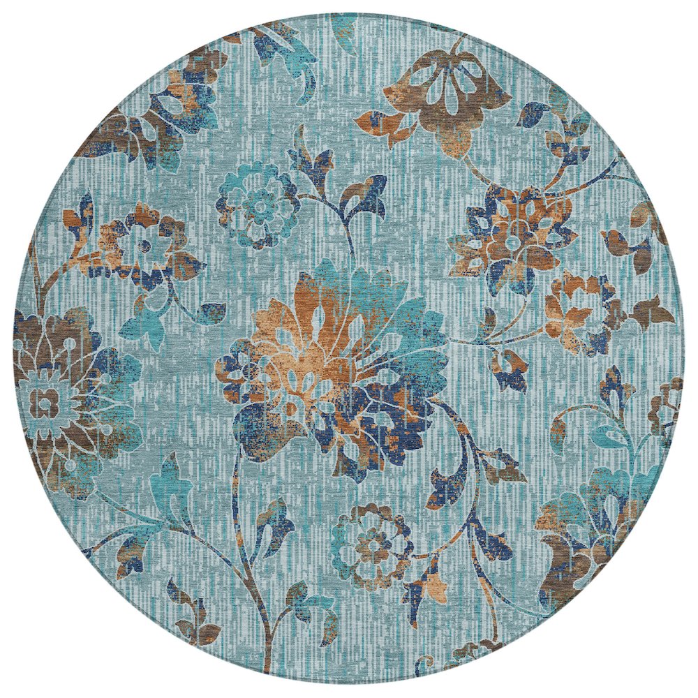 Machine Washable Indoor/Outdoor Chantille ACN2616 Teal 8' x 8' Round Rug. Picture 1