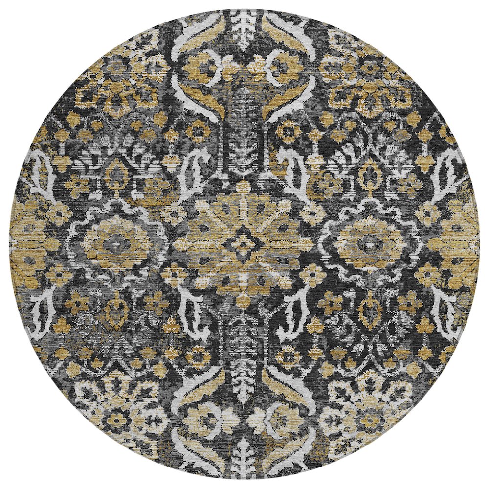 Machine Washable Indoor/Outdoor Chantille ACN2617 Black 8' x 8' Round Rug. Picture 1