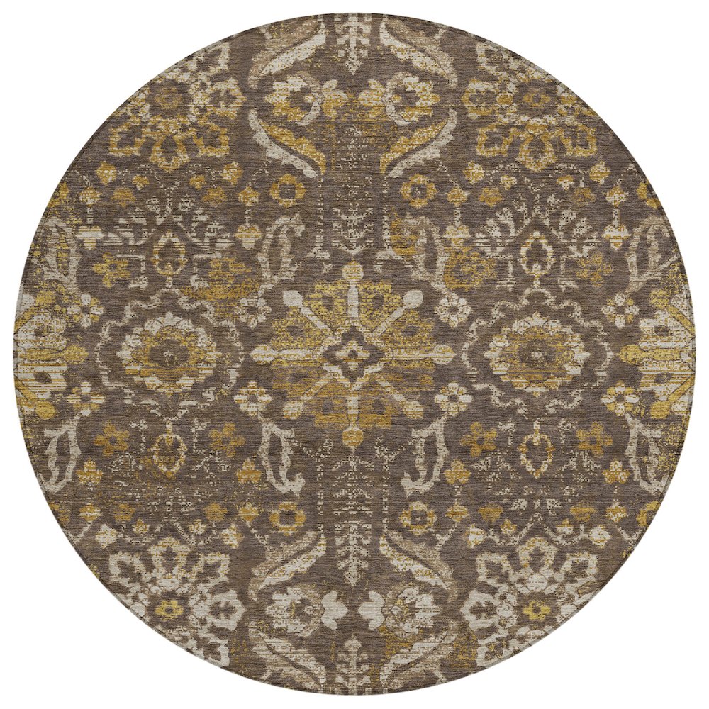 Machine Washable Indoor/Outdoor Chantille ACN2617 Brown 8' x 8' Round Rug. Picture 1