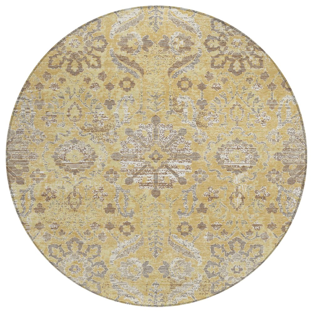 Machine Washable Indoor/Outdoor Chantille ACN2617 Gold 8' x 8' Round Rug. Picture 1