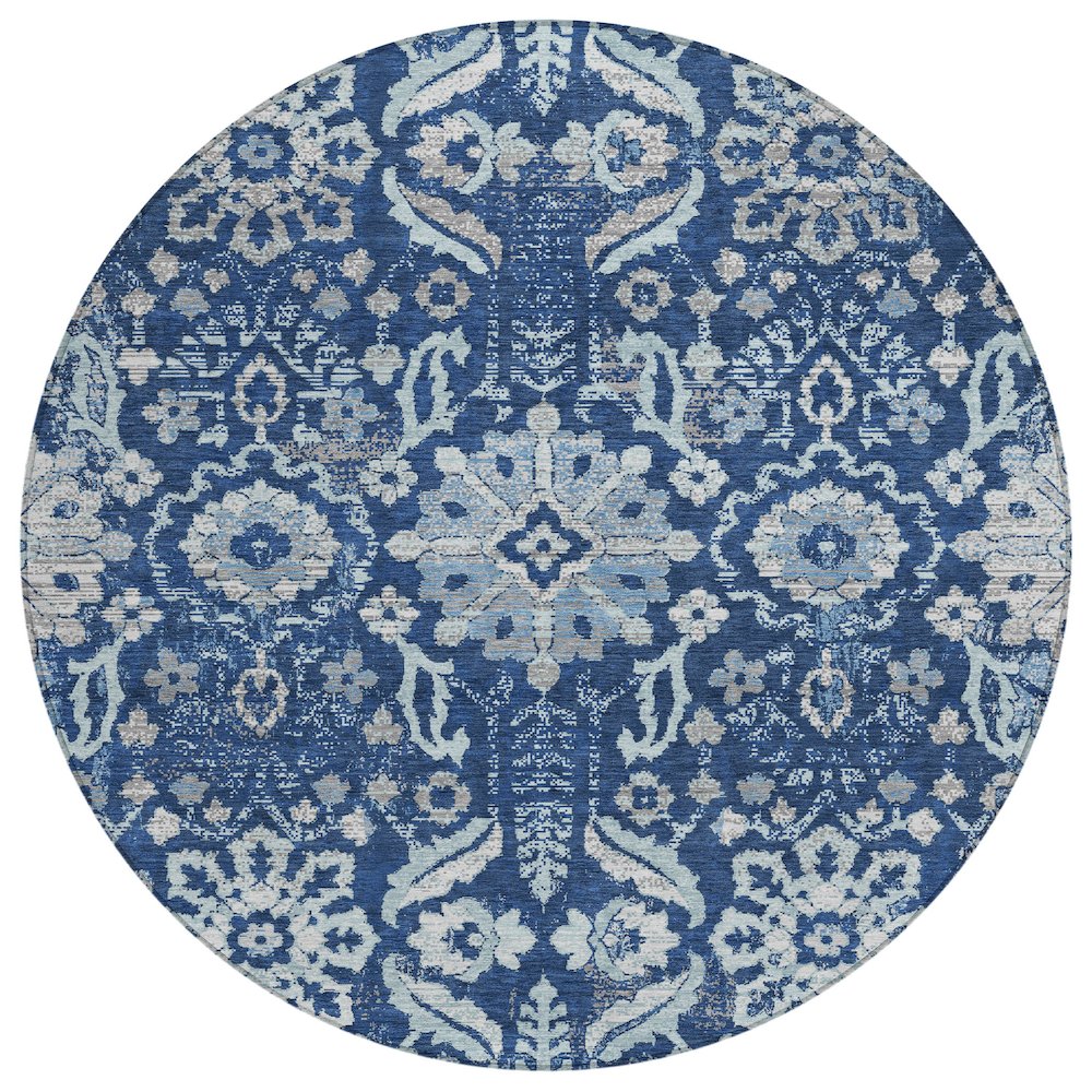 Machine Washable Indoor/Outdoor Chantille ACN2617 Blue 8' x 8' Round Rug. Picture 1