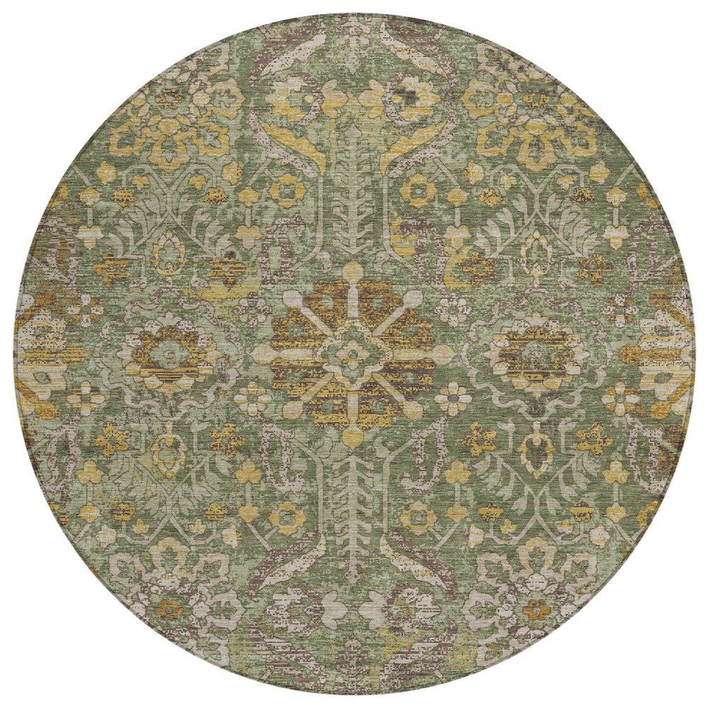 Machine Washable Indoor/Outdoor Chantille ACN2617 Green 8' x 8' Round Rug. Picture 1